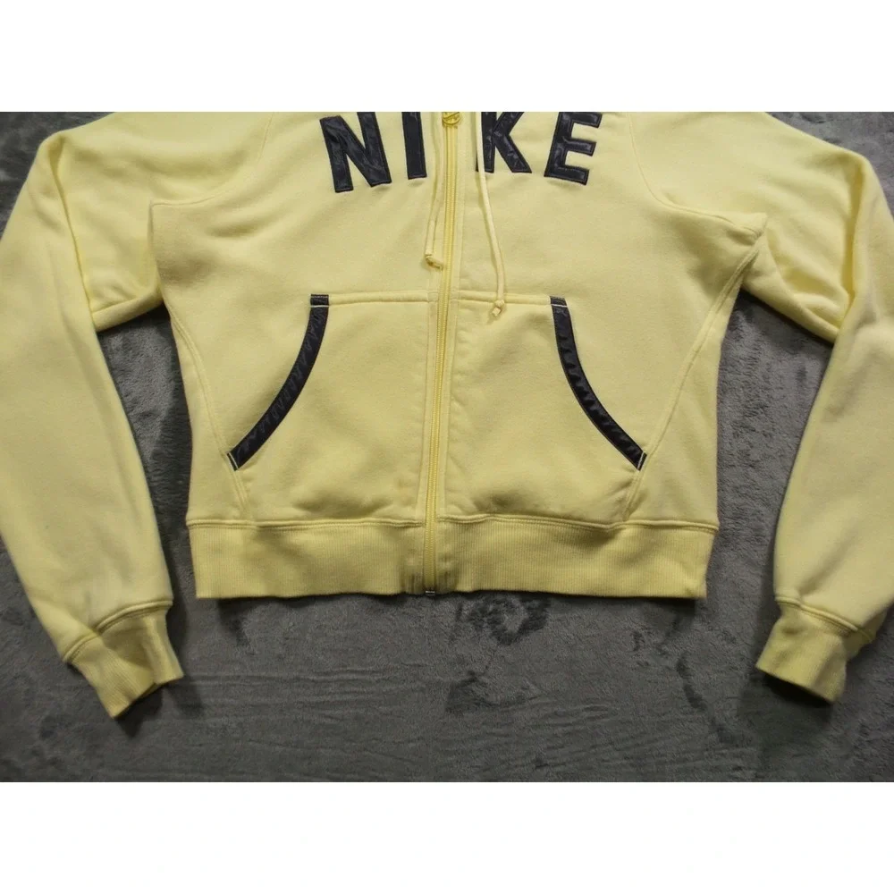 Nike Sweatshirt Womens Size M (8-10) Yellow Full Zip Hooded Pockets‎ Y2K Tag